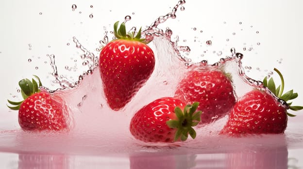 pink strawberries, with splashes of water, white background  Generate AI