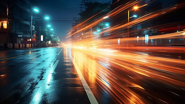  flashes of light colorful on city streets, from car headlights, like colorful flashes, Generate AI