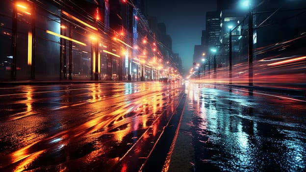  flashes of light colorful on city streets, from car headlights, like colorful flashes, Generate AI