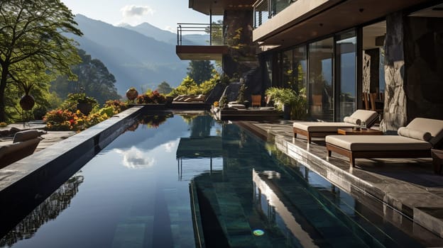 Place to relax, swimming pool with mountain feel  Generate AI