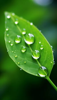  Water is Life , Water Drop on Leaf with green background Generate AI