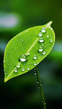  Water is Life , Water Drop on Leaf with green background Generate AI