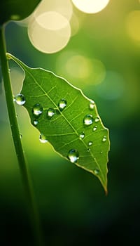  Water is Life , Water Drop on Leaf with green background Generate AI