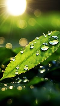  Water is Life , Water Drop on Leaf with green background Generate AI