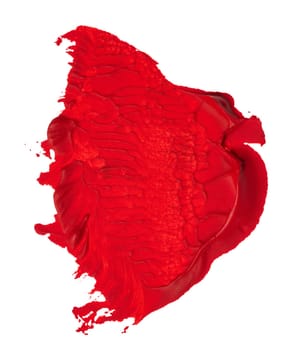 Watercolor brush stroke of red paint, on a white isolated background