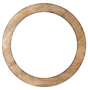 Empty oak round frame for photos and drawings on isolated background