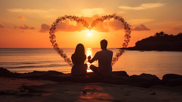 Joyful young couple celebrating Valentine's Day. man and woman holding heart in hands. holiday selective focus. Generative AI,