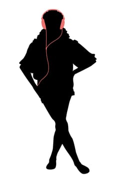 Silhouette of a woman listening to music with headphones
