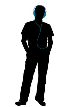 Silhouette of a man listening to music with headphones