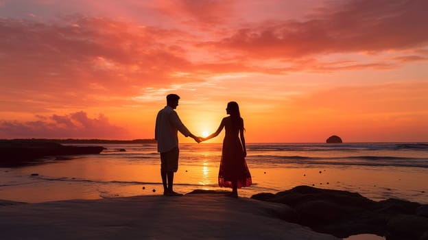 Joyful young couple celebrating Valentine's Day. man and woman holding heart in hands. holiday selective focus. Generative AI,