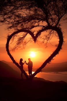 Joyful young couple celebrating Valentine's Day. man and woman holding heart in hands. holiday selective focus. Generative AI,