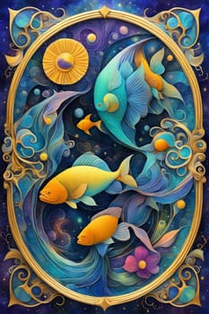 pisces fishes zodiac astral card poster illustration ai art generated