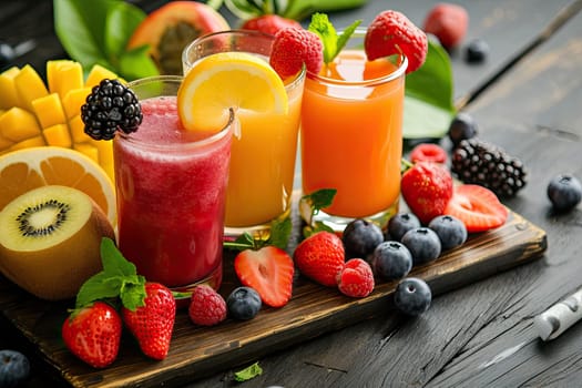 Mixed fruit with Berry and vegetables smoothie, healthy juicy vitamin drink diet or vegan food concept.