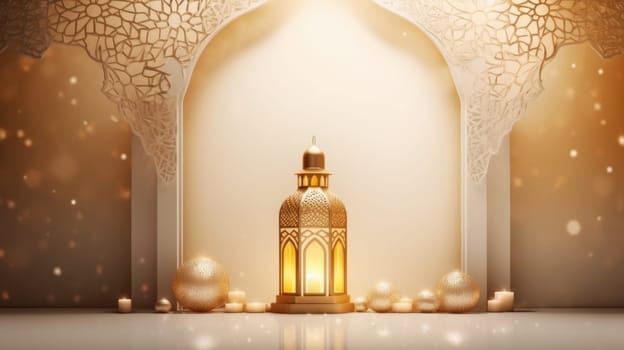 Islamic lantern golden luxury ramadan kareem celebration background AI