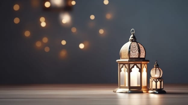 Islamic lantern luxury ramadan kareem celebration background AI