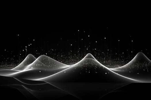 Abstract digital dark background with white pixel lines and hills.