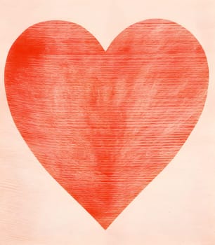 A vivid red, textured heart painted on a soft pink background - Valentine's day background - generated AI