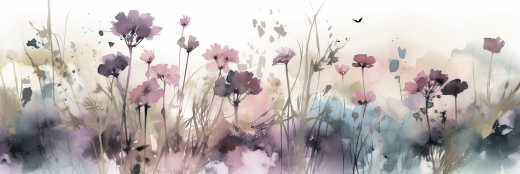 Floral Watercolor Background. Springtime Poppy Flowers Artistic Beautiful Banner. Tender Florals Watercolor Wallpaper Texture. Ai Generated