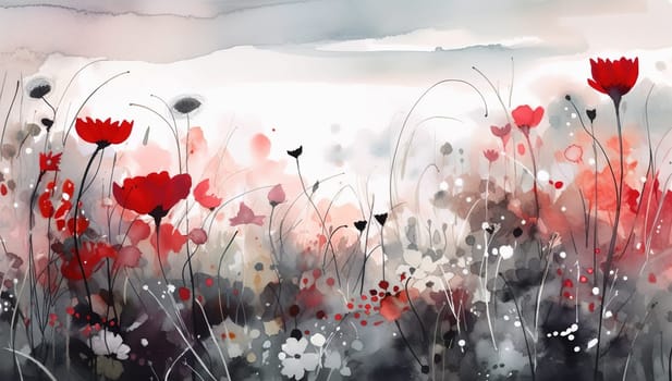 Floral Watercolor Background. Springtime Poppy Flowers Artistic Beautiful Banner. Tender Florals Watercolor Wallpaper Texture. Ai Generated