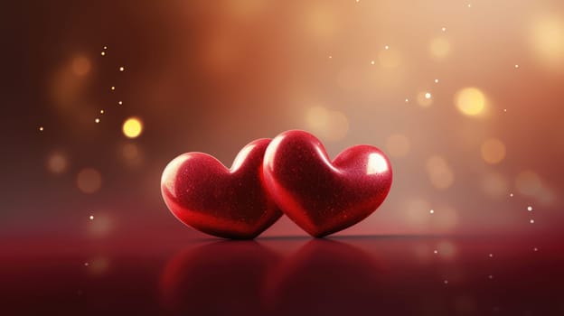 Close up red hearts are placed on the table bokeh background. Valentine's Day background and texture