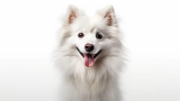 Happy cute small dog with on white background celebrating Valentine day. Valentine's day, birthday, mother's, women's day, holidays concept