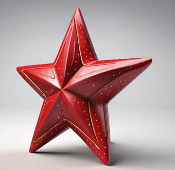 Red stars on a white background. 3d rendering. 3d illustration.Red star on a stand on a gray background. 3d rendering of a red star on a white background with shadow.Christmas decoration.