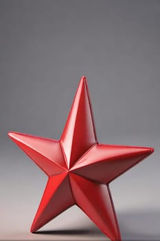 Red stars on a white background. 3d rendering. 3d illustration.Red star on a stand on a gray background. 3d rendering of a red star on a white background with shadow.Christmas decoration.