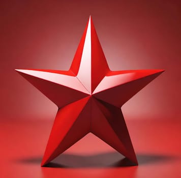 Red stars on a white background. 3d rendering. 3d illustration.Red star on a stand on a gray background. 3d rendering of a red star on a white background with shadow.Christmas decoration.