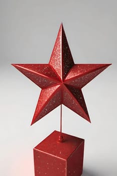 Red stars on a white background. 3d rendering. 3d illustration.Red star on a stand on a gray background. 3d rendering of a red star on a white background with shadow.Christmas decoration.