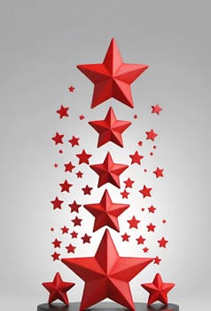 Red stars on a white background. 3d rendering. 3d illustration.Red star on a stand on a gray background. 3d rendering of a red star on a white background with shadow.Christmas decoration.