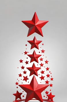 Red stars on a white background. 3d rendering. 3d illustration.Red star on a stand on a gray background. 3d rendering of a red star on a white background with shadow.Christmas decoration.