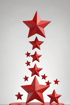 Red stars on a white background. 3d rendering. 3d illustration.Red star on a stand on a gray background. 3d rendering of a red star on a white background with shadow.Christmas decoration.