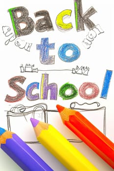 back to school illustration drawing with colorful pencils on white background.