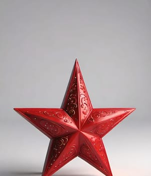 Red stars on a white background. 3d rendering. 3d illustration.Red star on a stand on a gray background. 3d rendering of a red star on a white background with shadow.Christmas decoration.