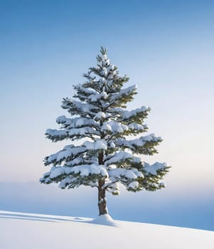 Beautiful winter landscape with frozen tree.Beautiful winter landscape with snow covered tree.Winter landscape with lonely tree.Frosted tree on a hillside in the winter season.