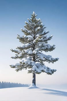 Beautiful winter landscape with frozen tree.Beautiful winter landscape with snow covered tree.Winter landscape with lonely tree.Frosted tree on a hillside in the winter season.