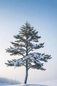 Beautiful winter landscape with frozen tree.Beautiful winter landscape with snow covered tree.Winter landscape with lonely tree.Frosted tree on a hillside in the winter season.