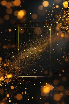 An exquisite golden particle frame amidst a sparkling bokeh, perfect for sophisticated event announcements, luxury product framing, or elegant marketing materials. Generative AI