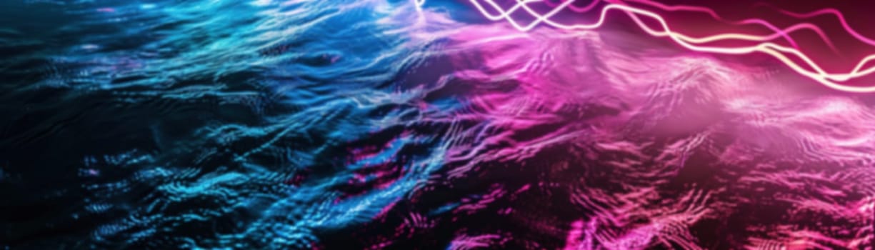 Surreal abstract background with a blend of neon blue and pink waves, ideal for modern digital graphics, creative designs, or tech-inspired visuals. Panoramic banner. Generative AI