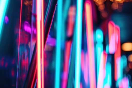 Abstract blurred neon lights with bokeh, creating a vibrant and mysterious atmosphere, ideal for backgrounds in tech, entertainment, or nightlife themes. Generative AI