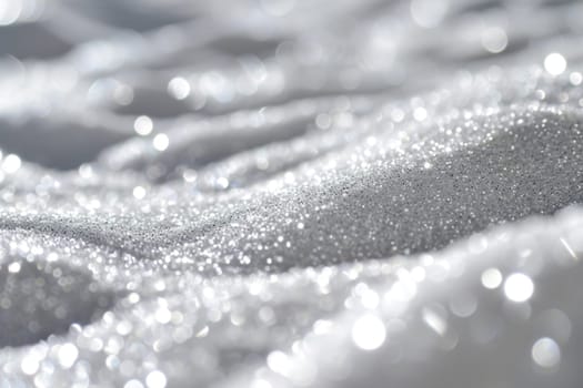 A shimmering silver glitter background with a wave-like pattern, ideal for luxury brand packaging, holiday decor, or high-end product presentations. Generative AI