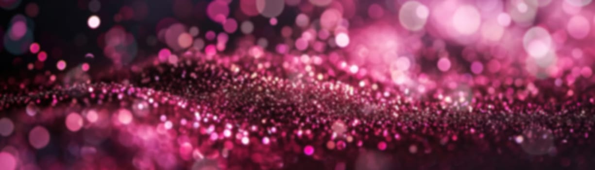 A radiant pink glitter bokeh background, ideal for use in beauty, romance-themed visuals or celebratory event graphics. Panoramic banner. Generative AI