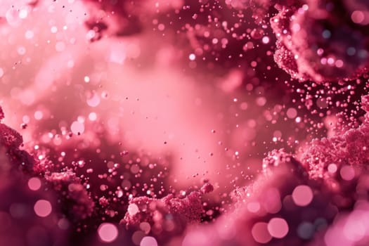 A dreamy pink particle explosion creating a magical atmosphere, ideal for beauty product backgrounds, romantic visuals, or abstract art designs. Generative AI