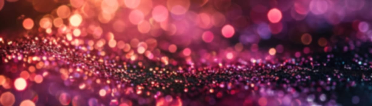 A radiant pink glitter bokeh background, ideal for use in beauty, romance-themed visuals or celebratory event graphics. Panoramic banner. Generative AI