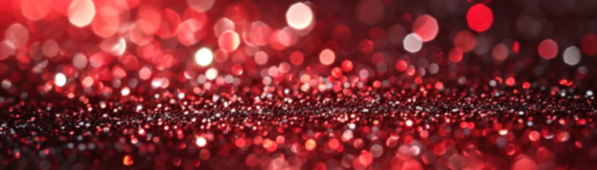 A captivating red glitter background with a blurred bokeh effect, perfect for luxury ads, romantic visuals, or festive design elements. Panoramic banner. Generative AI