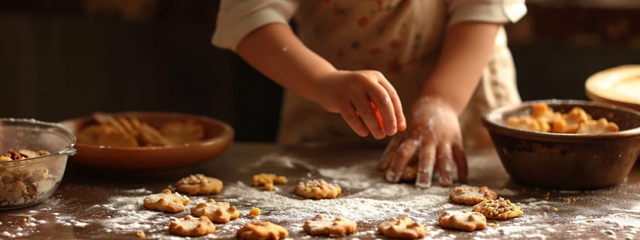 A child makes a cookie. Selective focus. food. Generative AI,