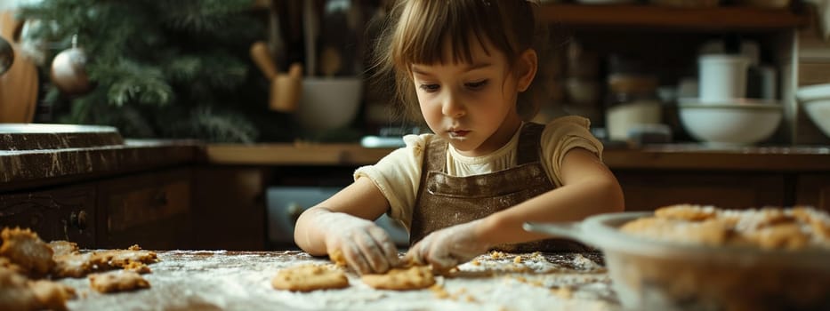 A child makes a cookie. Selective focus. food. Generative AI,