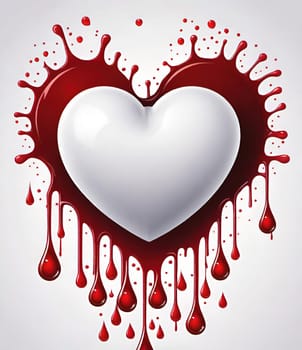 Heart with blood splashes on a gray background. Heart health concept.Heart and drops of blood.Heart and blood splatter on  background.