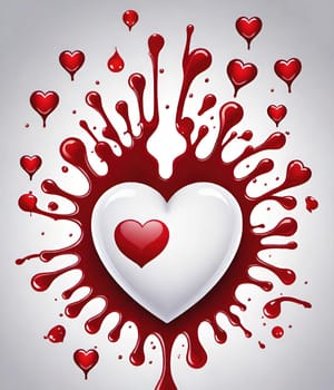 Heart with blood splashes on a gray background. Heart health concept.Heart and drops of blood.Heart and blood splatter on  background.