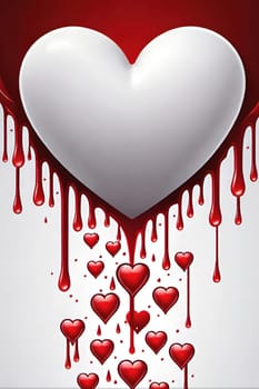 Heart with blood splashes on a gray background. Heart health concept.Heart and drops of blood.Heart and blood splatter on  background.